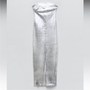 ZARA metallic denim tube dress